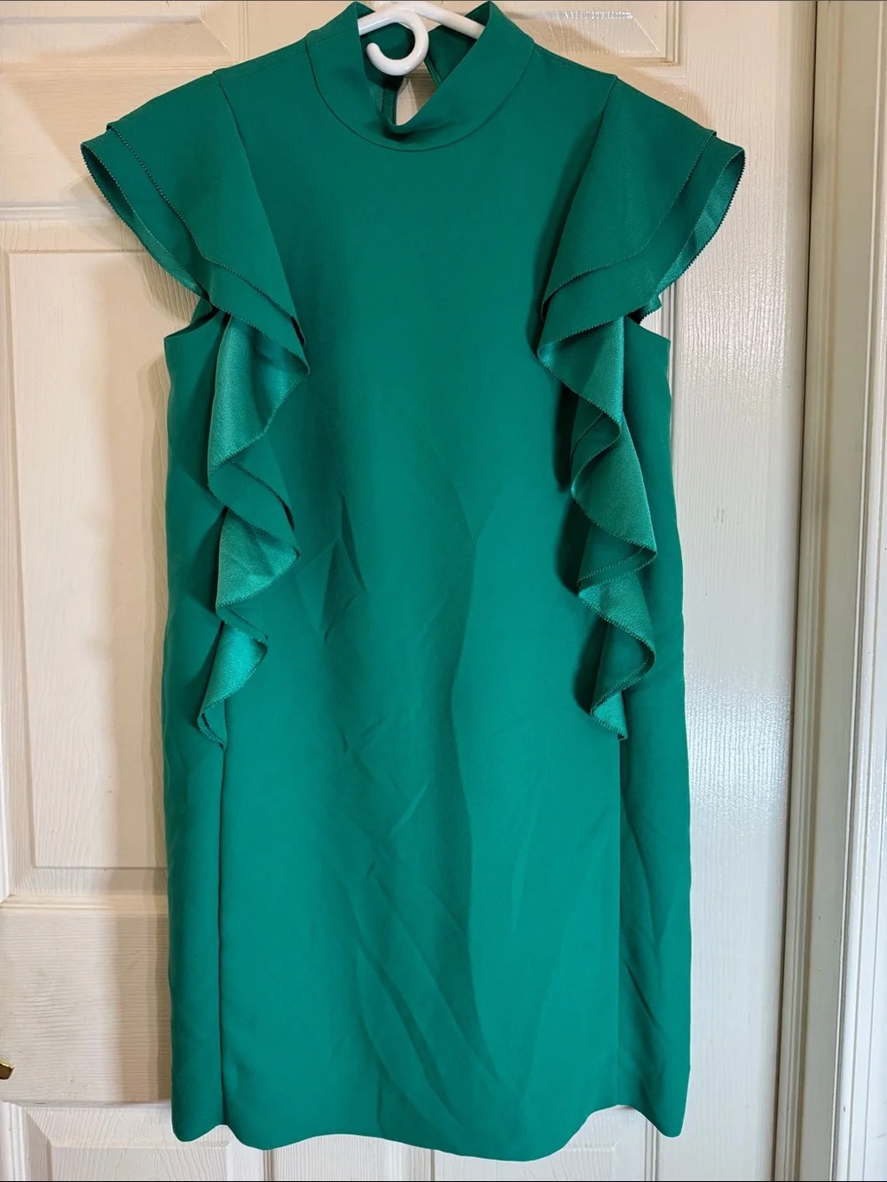 kate spade Emerald Green Mock Neck Ruffle Sleeve Mini Dress Sz 4
